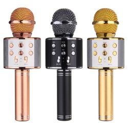 Mikrofon sa zvučnikom u crnoj, zlatnoj i bronzanoj boji boji prikazuje razne dugmiće na zvučniku pomoću kojih se podešava zvuk.