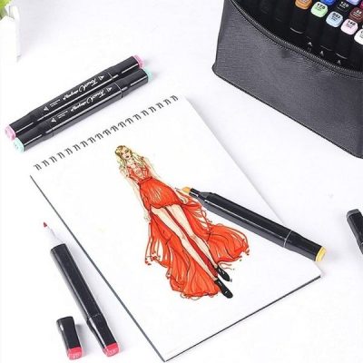 Markeri za crtanje i skiciranje, mogu se iscrtati dizajni sa preciznim detaljima. Na slici je primer dizajna haljine u crvenoj boji.