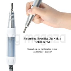 Električna Ručica Za Brusilicu Za Nokte 35000 RPM u beloj boji sa ručkom od nerđajućeg čelika.