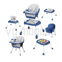 Stolica Za Hranjenje Beba Rasklopiva Sa Dodacima Za Igru i može se podesiti kao hranilica ili stolica.
