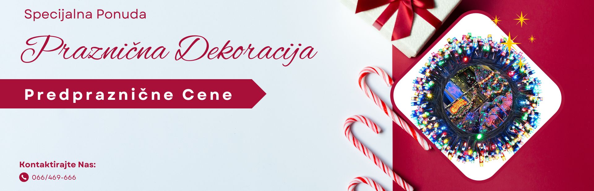 Novogodišnji ukrasi i predpraznične cene, akcije i popusti.
